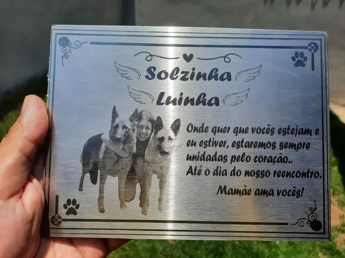 placa pet para túmulo em aço inox escovado 8x20 personalizada - imagem 4