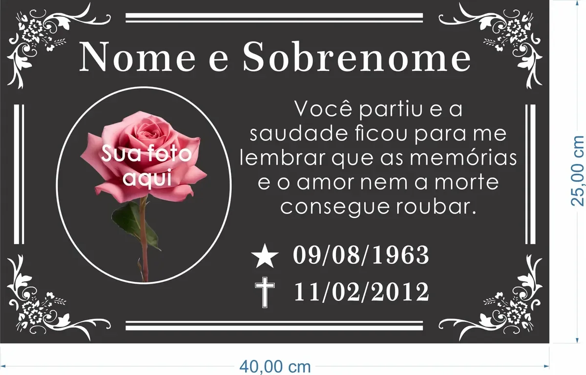 placa de homenagem para túmulo em ACM preto 40x25 cm com foto colorida - imagem 2