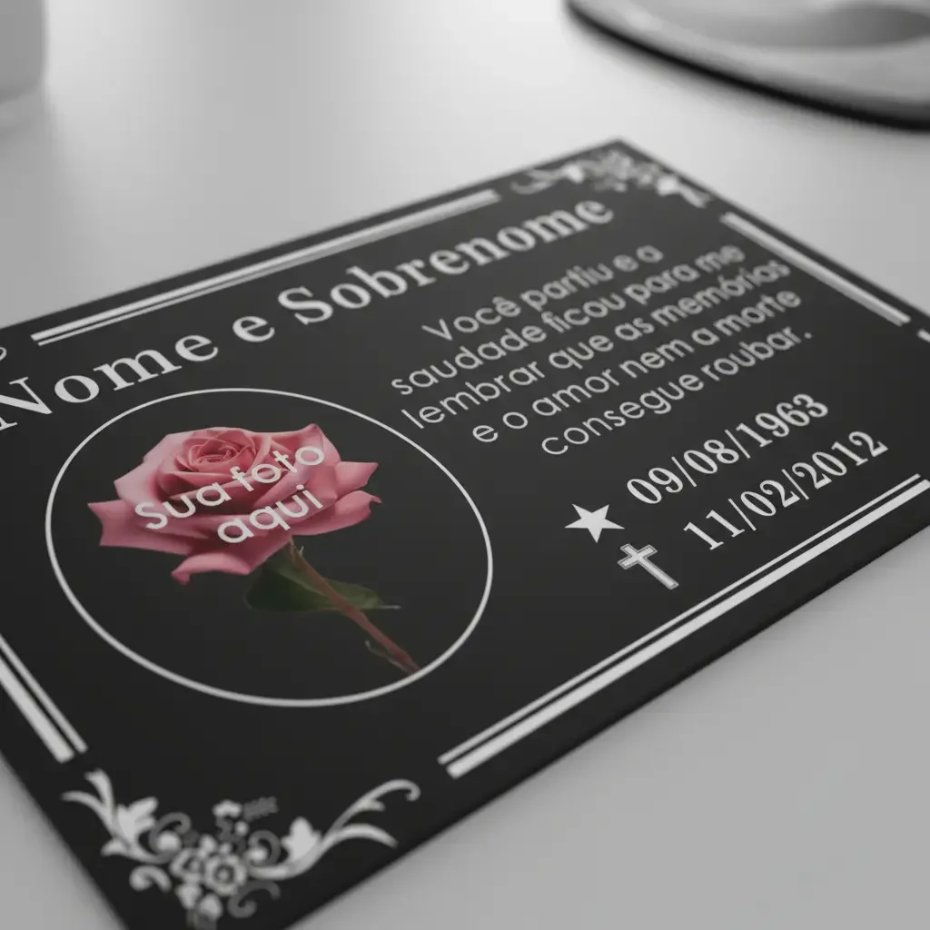 placa de homenagem para túmulo em ACM preto 40x25 cm com foto colorida - imagem 4