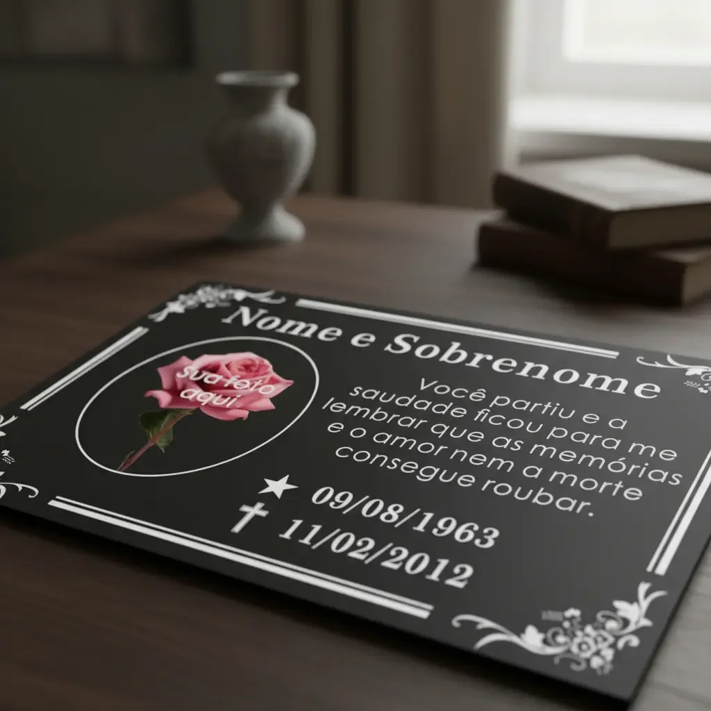 placa de homenagem para túmulo em ACM preto 40x25 cm com foto colorida - imagem 5