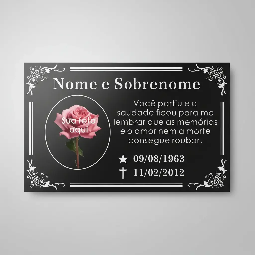 placa de homenagem para túmulo em ACM preto 40x25 cm com foto colorida - imagem 6