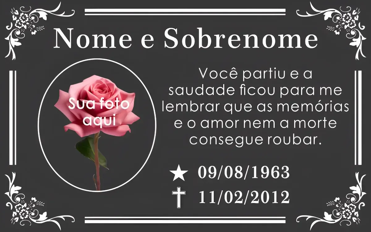 Placa de Homenagem para Túmulo em ACM Preto 40x25 cm