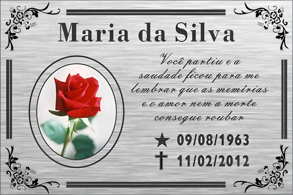 placa para túmulo em aço inox personalizada Placa de Homenagem para Túmulo Prata 27x12 cm - imagem 2