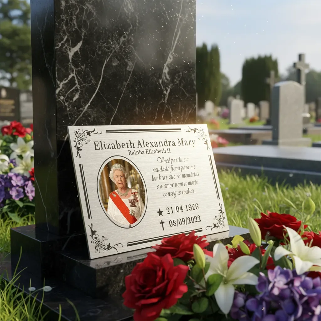 placa para túmulo em aço inox personalizada Placa de Homenagem para Túmulo Prata 27x12 cm - imagem 6