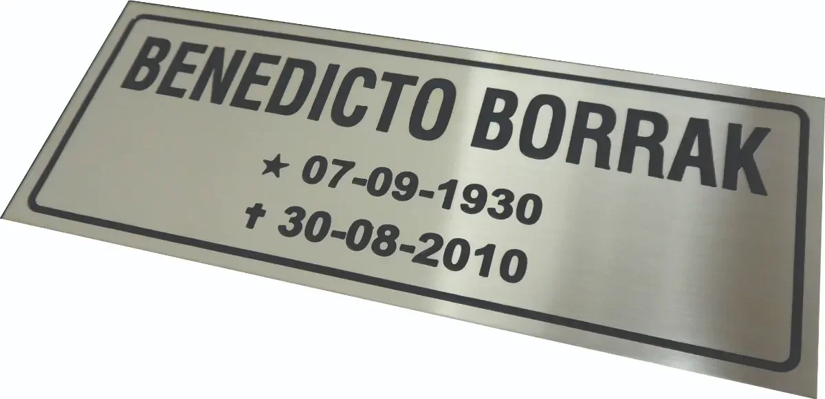 placa para túmulo em aço inox 25x10 personalizada para lápide - imagem 2
