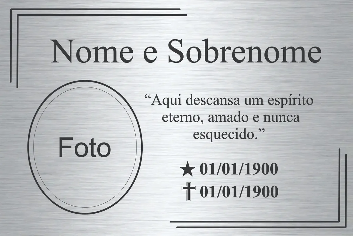 placa para túmulo em aço inox personalizada Placa para Túmulo e Lápide em Aço Inox 50x20 cm - imagem 2
