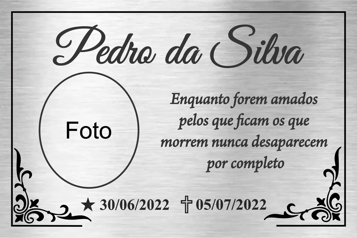 placa para túmulo em aço inox personalizada Placa para Túmulo e Lápide em Aço Inox 50x20 cm - imagem 3