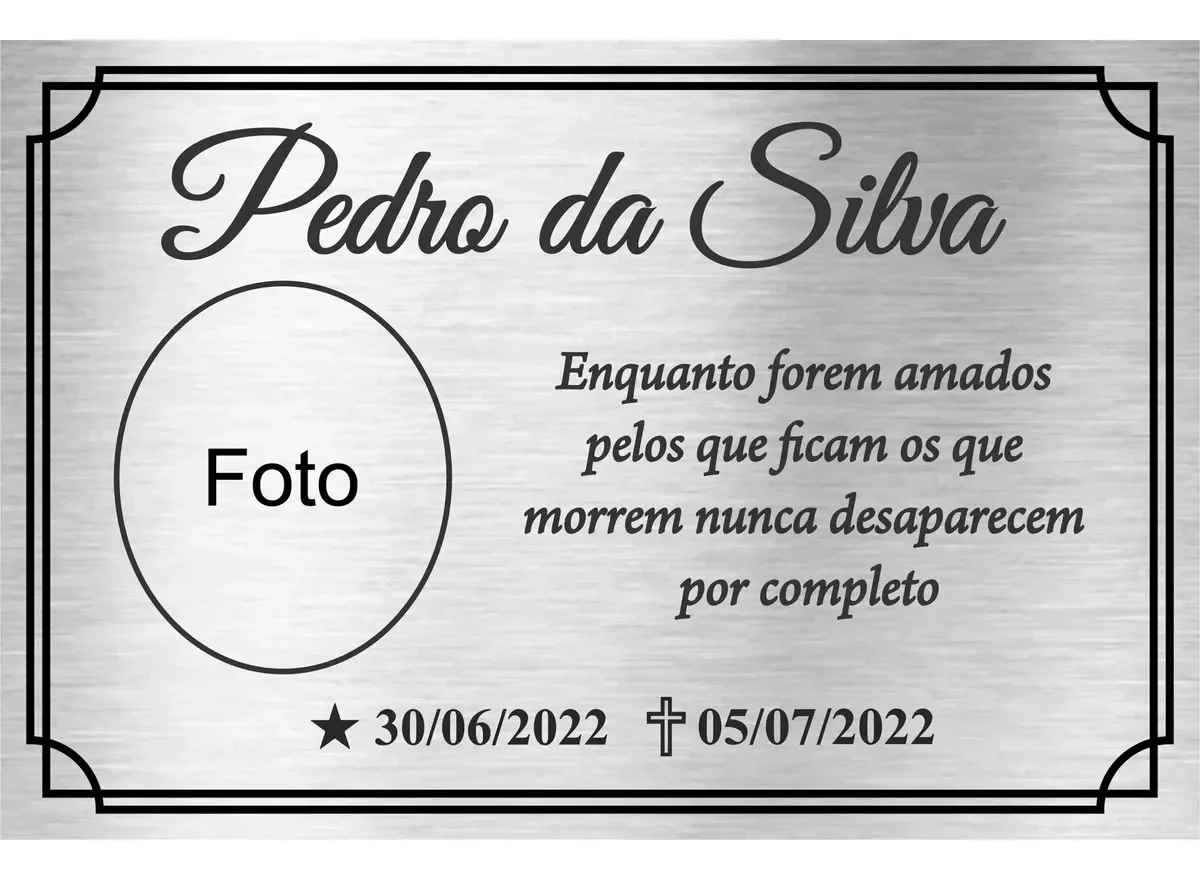 placa para túmulo em aço inox personalizada Placa para Túmulo e Lápide em Aço Inox 50x20 cm - imagem 5