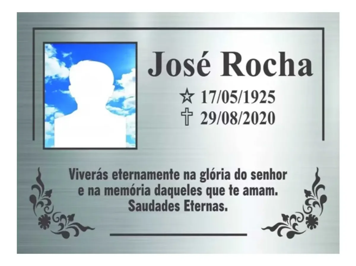Placa para Túmulo em Aço Inox 30x40 cm com Foto Porcelana