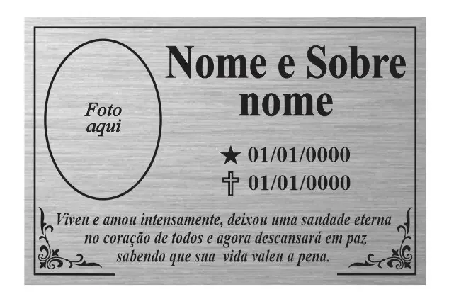 placa para túmulo em aço inox escovado 15x25 cm com foto colorida - imagem 3