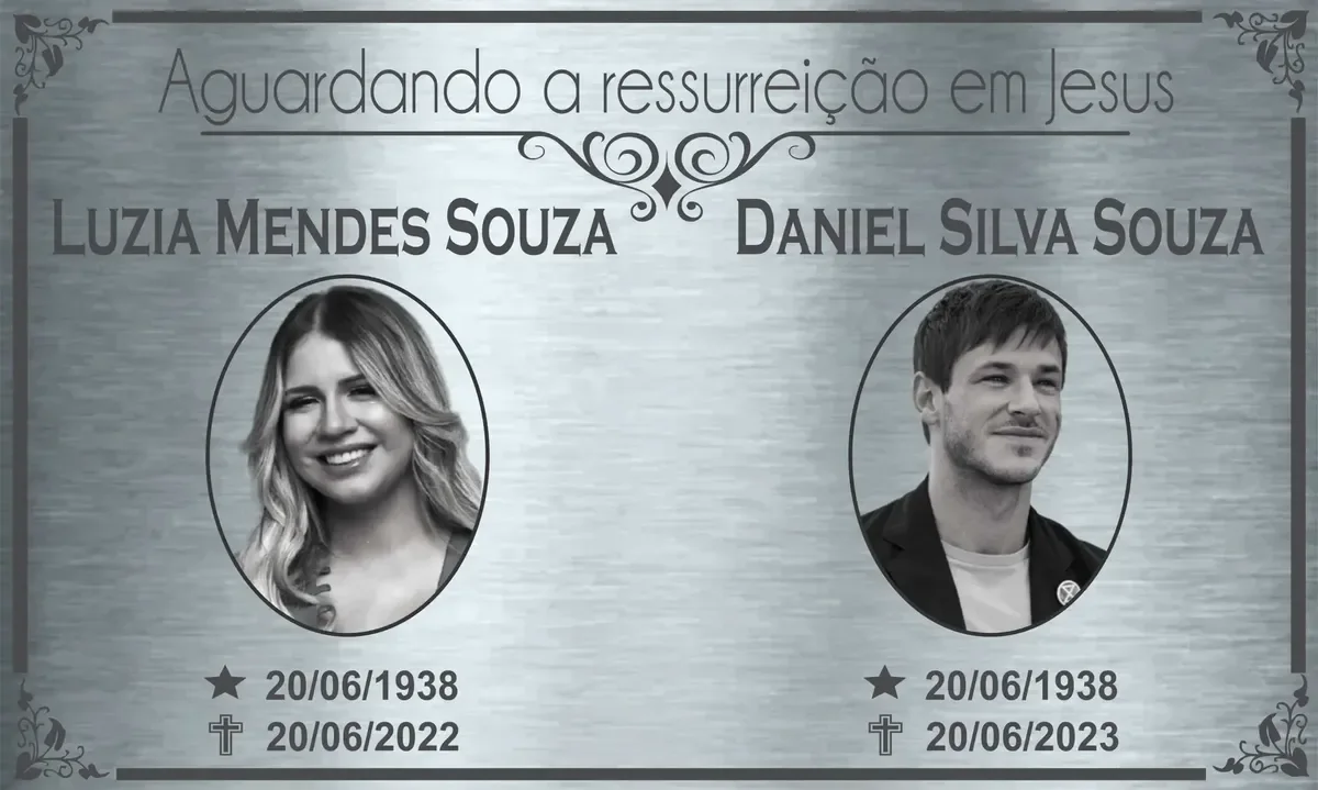 Placa para Túmulo em Aço Inox 25x15 cm com 2 Fotos