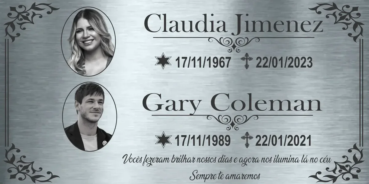 Placa para Túmulo em Aço Inox 40x20 cm com 2 Fotos