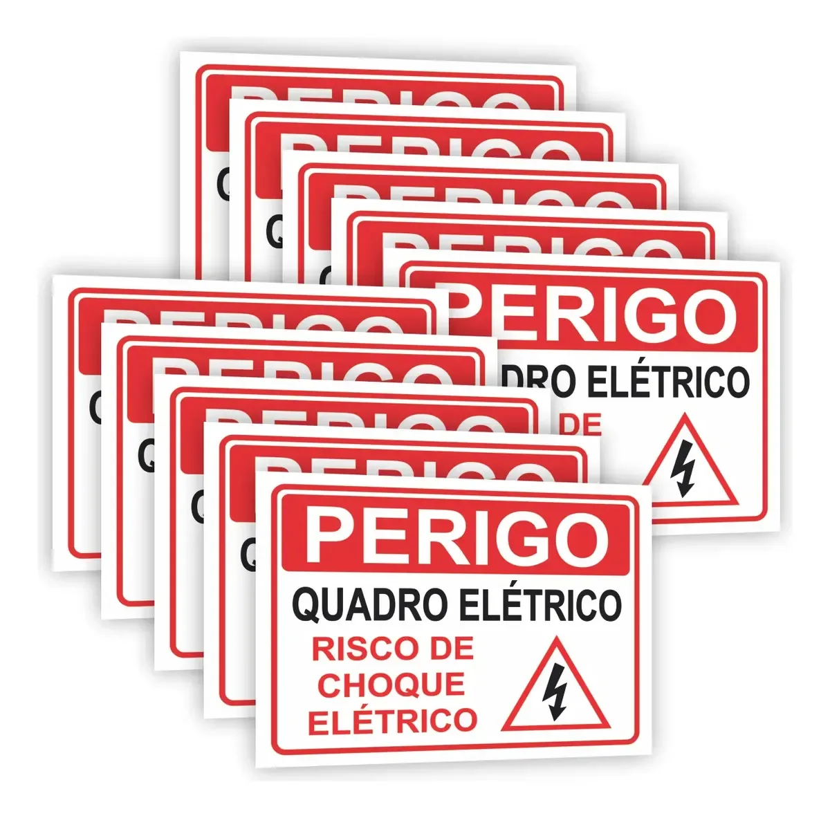 Kit com 10 Placas de Risco de Choque 20x15 cm